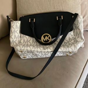 Michael Kors handbag with gold hardware, navy and white